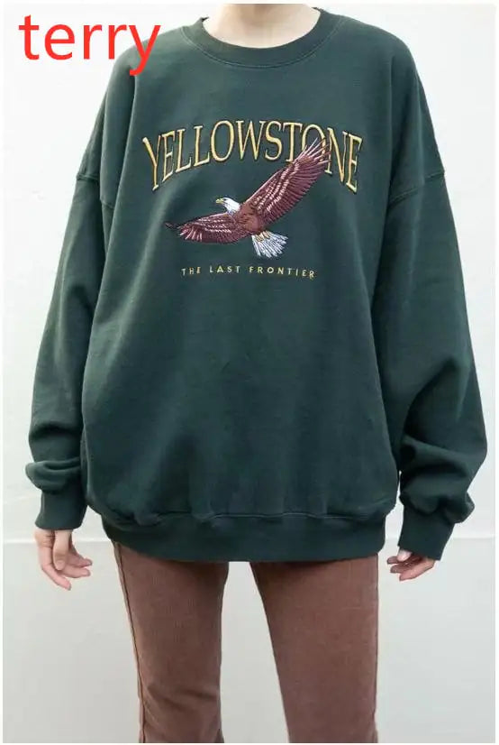 Moletom de Fleece Bordado com Águia de Gola Redonda