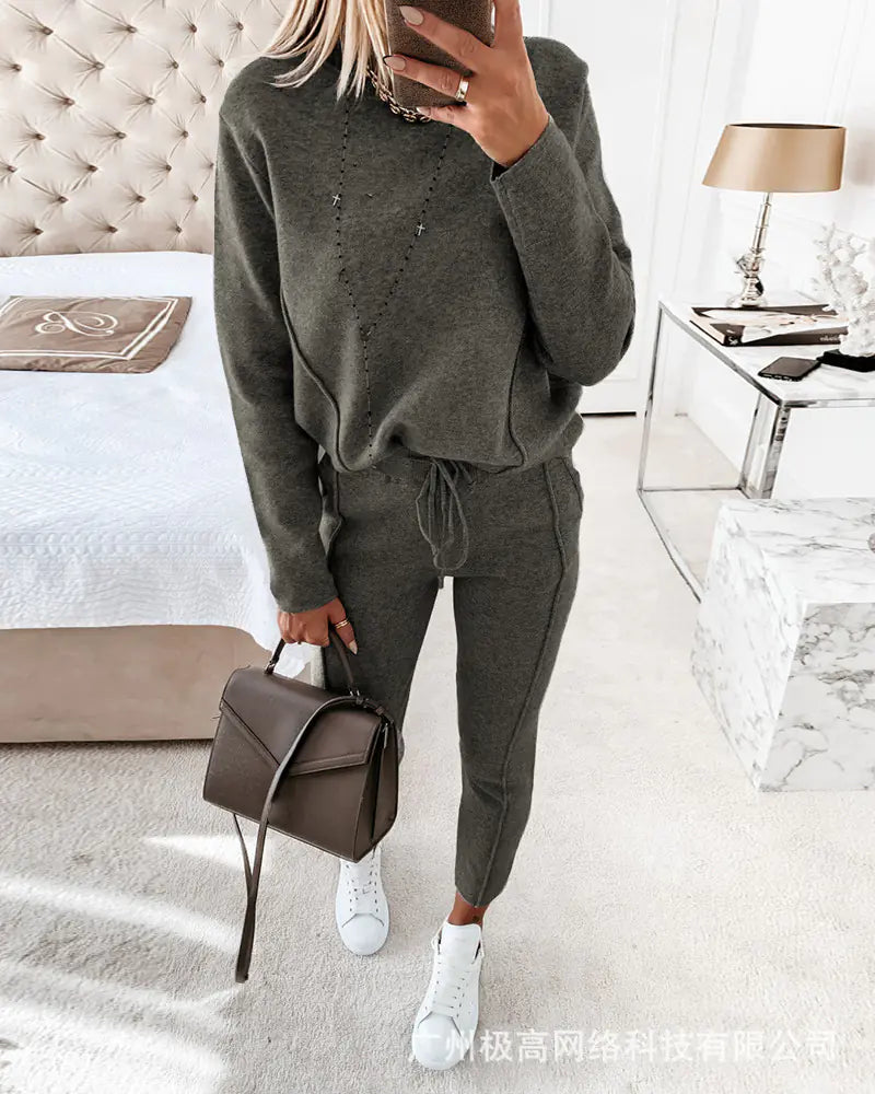 Conjunto Casual Feminino - Hoodie e Calças Manga Longa