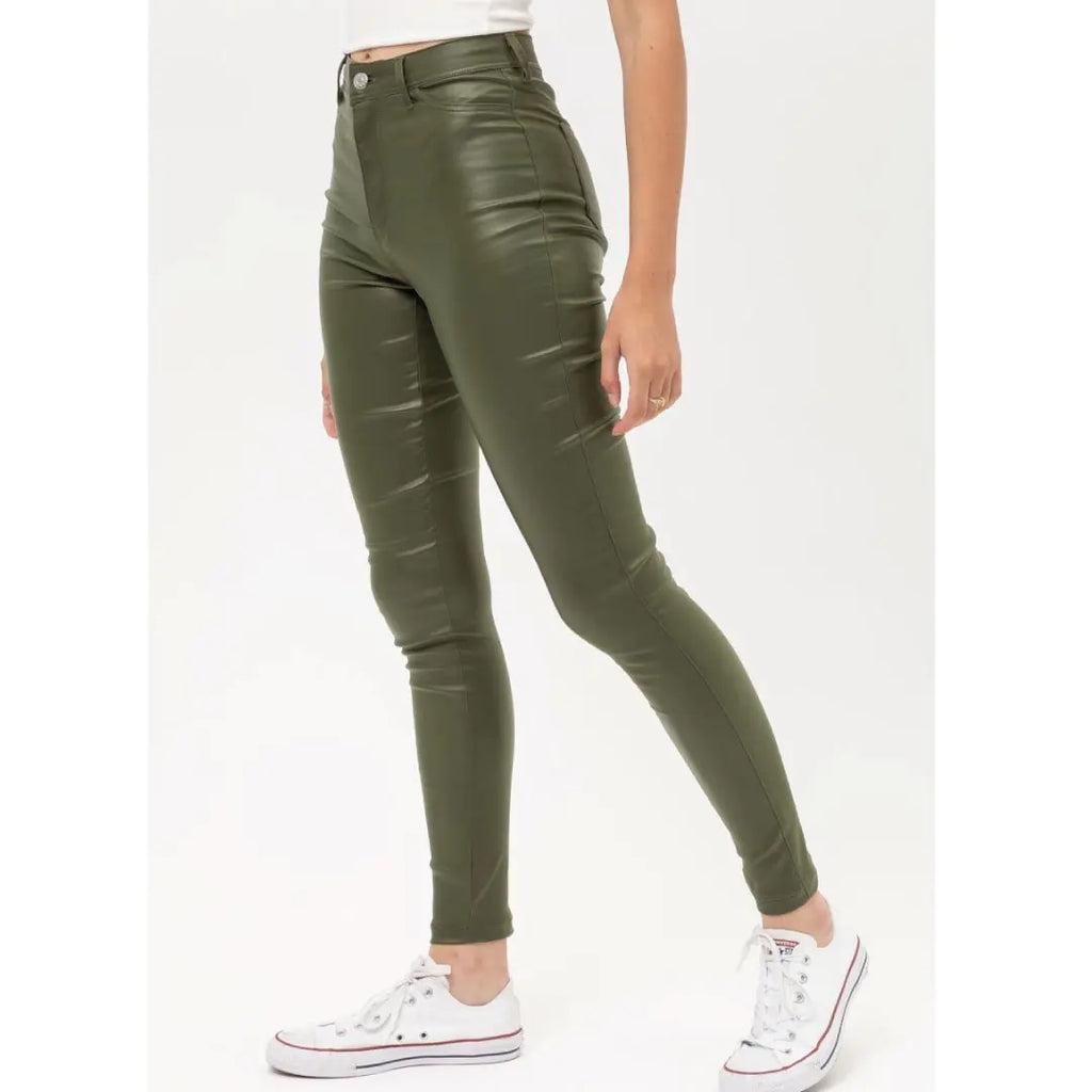 Calças Honey - Couro PU de Corte Justo Estilo Urbano