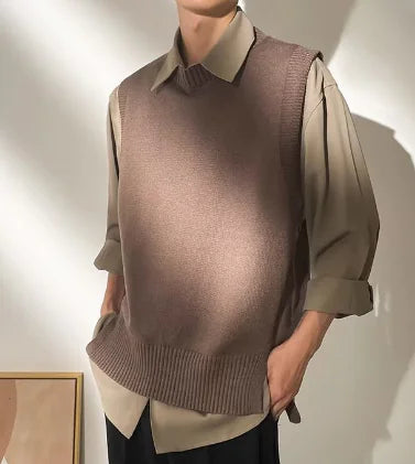 Colete Masculino de Malha de Cor Sólida para o Outono