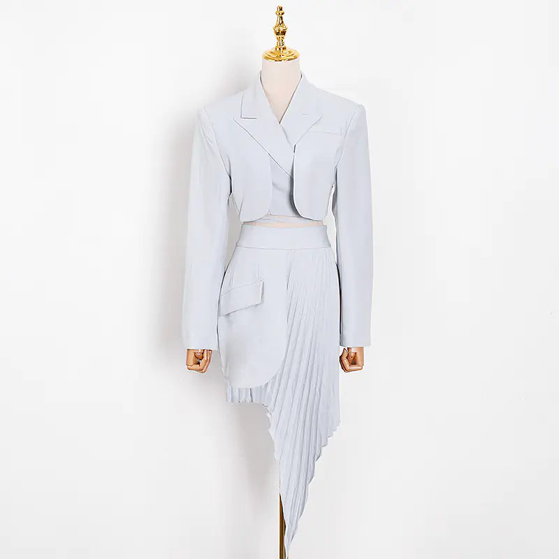 Conjunto Casual Branco de Duas Peças com Mangas Entalhadas para Mulheres