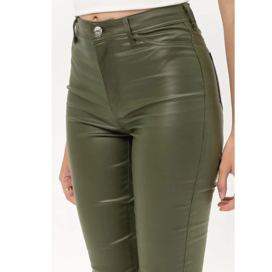 Calças Honey - Couro PU de Corte Justo Estilo Urbano