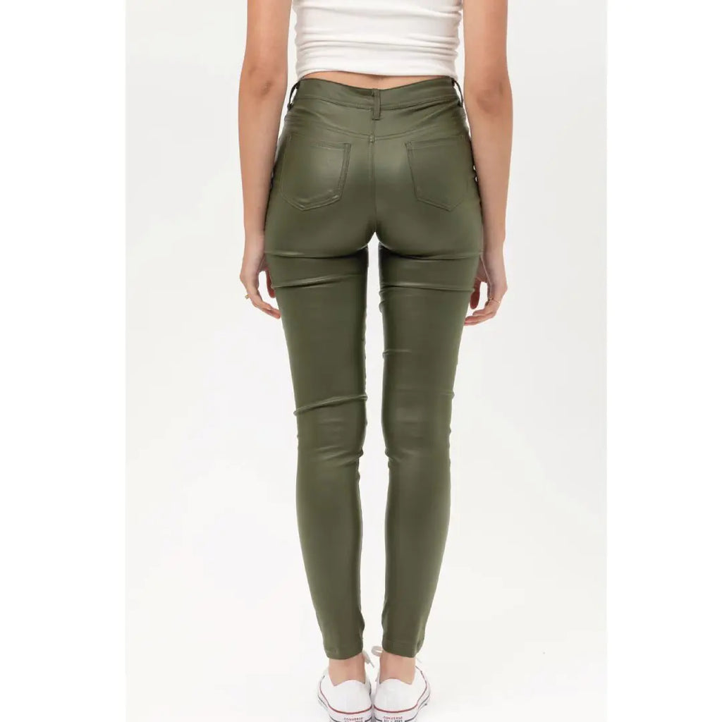 Calças Honey - Couro PU de Corte Justo Estilo Urbano