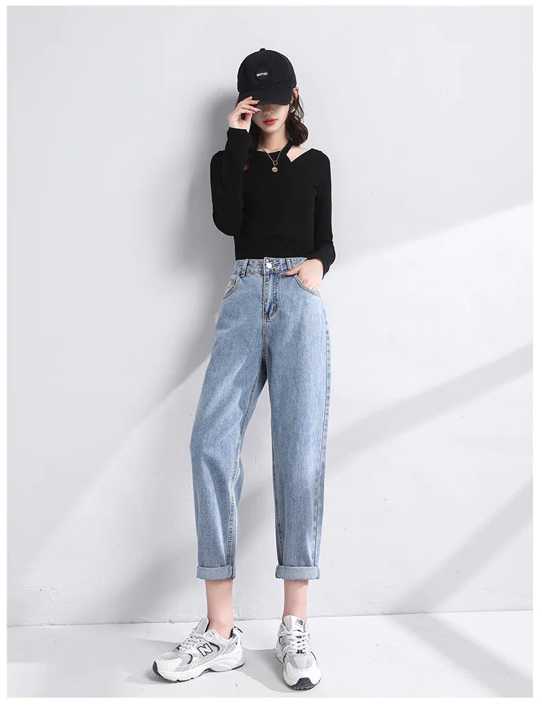 Calças Jeans de Cintura Alta Estilo Coreano - Denim Premium